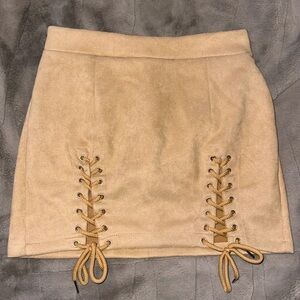 Faux suede tie up skirt